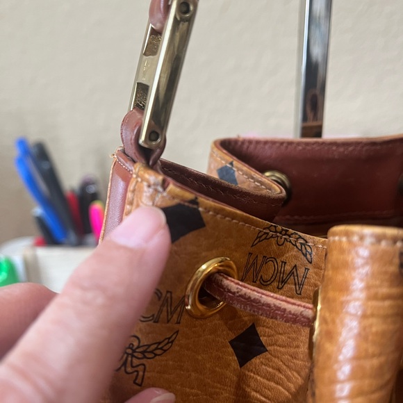 MCM VINTAGE COGNAC VISETOS DRAWSTRING HANDBAG - Picture 9 of 16